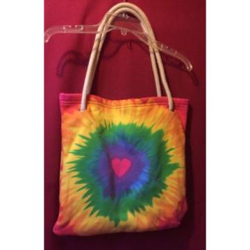 COLORFUL TYE DYE HEART TOTE BEACH SHOPPING BAG SCHOOL SPORTS 13.5&#034; X 14&#034;