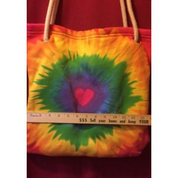 COLORFUL TYE DYE HEART TOTE BEACH SHOPPING BAG SCHOOL SPORTS 13.5&#034; X 14&#034;