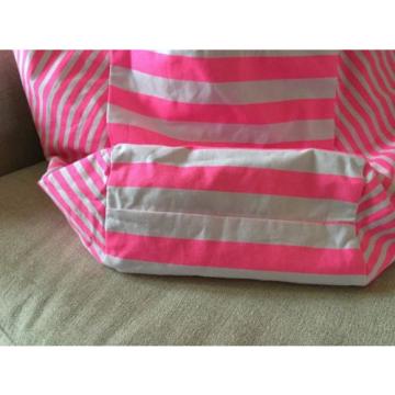 1 VICTORIA&#039;S SECRET BEACH PINK GREEN REVERSIBLE STRIPES CANVAS BAG TOTE  SHOPPER