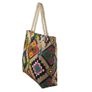 Lux Accessories Tan Colorful Tribal Aztec Navajo Printed Summer Beach Tote Bag