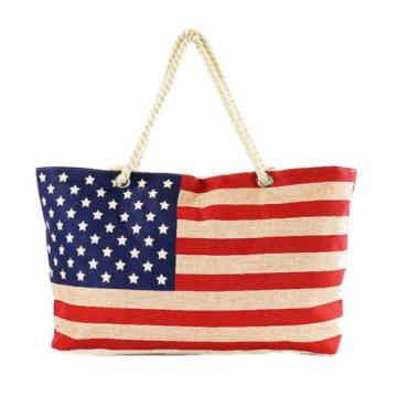 American Flag Canvas Zip Beach Toe Bag with Cotton Rope Handles