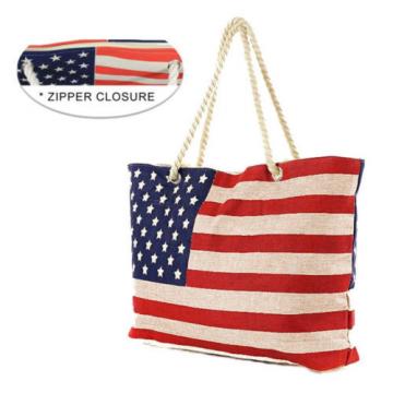 American Flag Canvas Zip Beach Toe Bag with Cotton Rope Handles