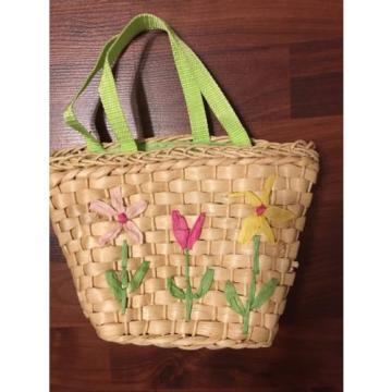 Womens Floral Basket Style Woven Small Hand Bag  Little Tote Summer/Beach Bag