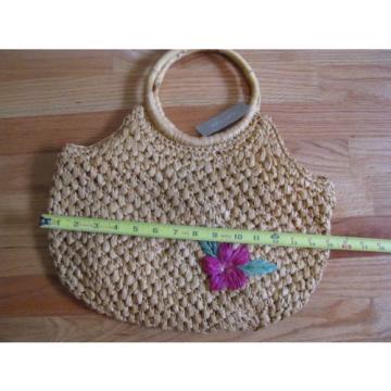 Delia&#039;s Vintage Style Straw Purse Bag Wood Handles Hobo Summer Beach Tote Flower