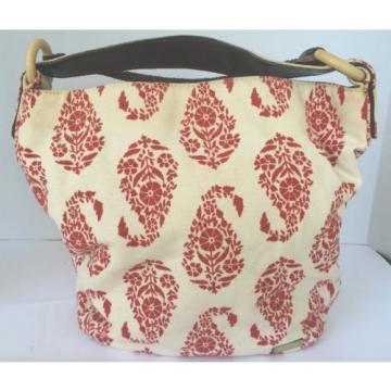 STEPHANIE JOHNSON Beach Ivory Canvas Sea Red Floral Print Hobo Shoulder Bag