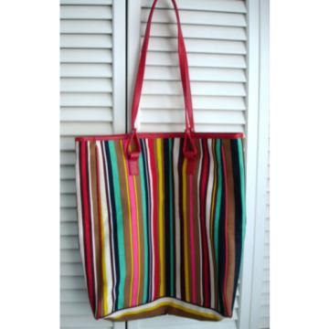 Lancome Large Multi-Color Striped Bag Microfiber Tote Shopper Beach Shoulder