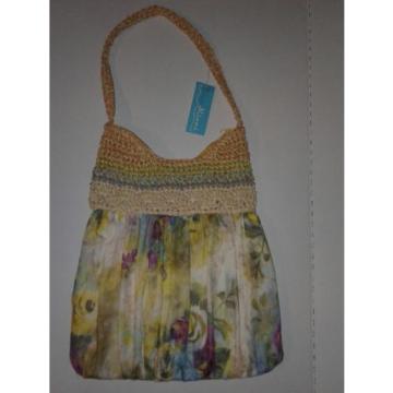 New BLUE MIAMI Large BAG Unique Yarn Knit Fabric  Hippie Purse Tote Floral Beach