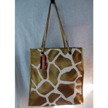 NEW VICTOR Vegan TOTE Shoulder Beach BAG Organizer Shopper GOLD WHITE GIRAFFE L