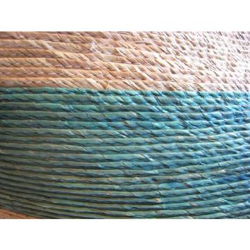 Large Vintage Woven Straw Tote Beach Carry All Hand Bag Teal Round Straw Handles