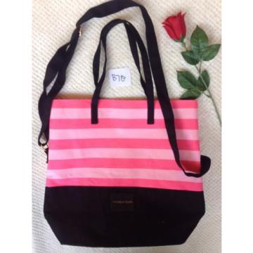 Victoria&#039;s Secret Tote Bag Travel Pink Stripes Black Beach