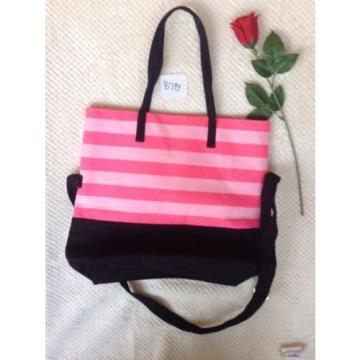 Victoria&#039;s Secret Tote Bag Travel Pink Stripes Black Beach