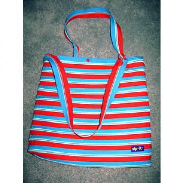 ZIP.IT Large 17 x 16 Tote Beach Shopping Book Bag RED &amp; TURQUOISE BLUE Zippers