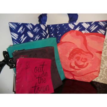 New Lancome Floral Rose Beach Tote Bag &amp; 3 Hudson Bay Cosmetic Travel Bags