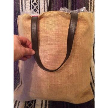 Jute Tote Bag. Books, Groceries, Beach Bag Tan W/ Colorful Pom Poms NWOT