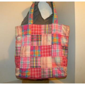 PRETTY! Pink/Turquoise/Yellow/Ivory Madras Plaid Tote/Shopper/Travel/Beachbag.