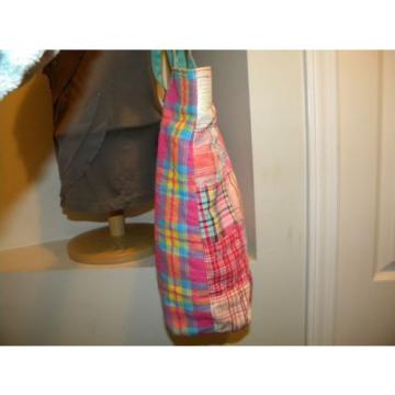 PRETTY! Pink/Turquoise/Yellow/Ivory Madras Plaid Tote/Shopper/Travel/Beachbag.