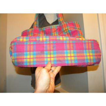 PRETTY! Pink/Turquoise/Yellow/Ivory Madras Plaid Tote/Shopper/Travel/Beachbag.