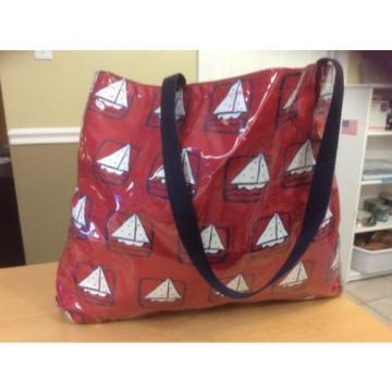 BEACH POOL BAG RED Navy SAIL BOATS Canvas Vinyl Coated