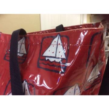 BEACH POOL BAG RED Navy SAIL BOATS Canvas Vinyl Coated