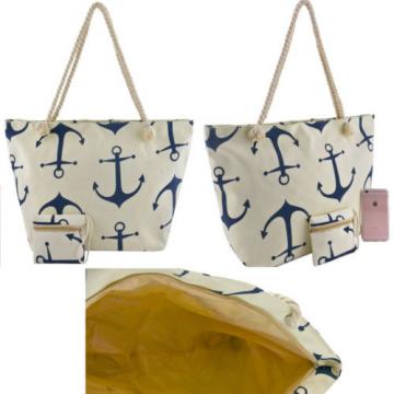 Beach Shoulder Anchor Jumbo Canvas Large Tote Shopping Bag ROPE STRAP Zipper top