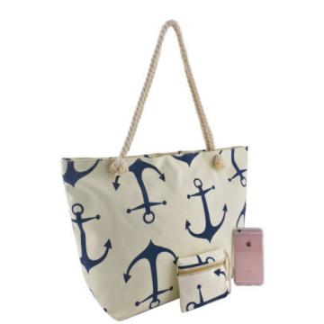 Beach Shoulder Anchor Jumbo Canvas Large Tote Shopping Bag ROPE STRAP Zipper top