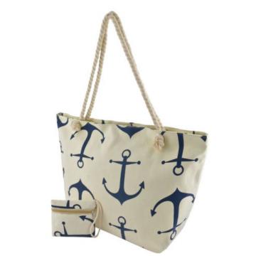 Beach Shoulder Anchor Jumbo Canvas Large Tote Shopping Bag ROPE STRAP Zipper top