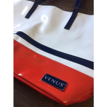 Venus Women&#039;s Red White Blue Shiny Beach Bag Tote Purse Large New W/O Tags