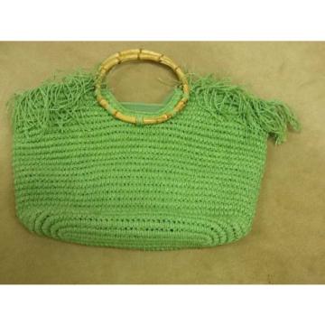 Straw Green Tote Bag With Bamboo Handles Ideal For Beach, Size M