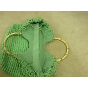 Straw Green Tote Bag With Bamboo Handles Ideal For Beach, Size M