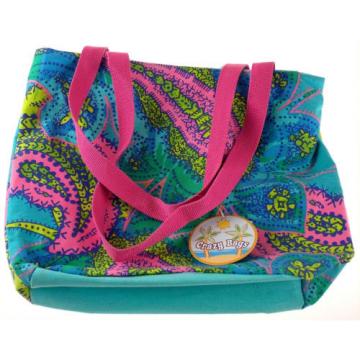 Crazy Bags Paisley Canvas Tote Light Blue Pink Yellow Green Zipper Fabric Beach