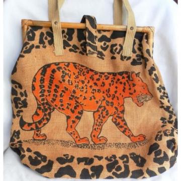 Burlap Beachbag  Animal Print Handbag Purse Jute Large Tote 15X16 in.