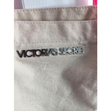 VICTORIA&#039;S SECRET Beach Shopper Tote Bag Purse PINK TAN CANVAS