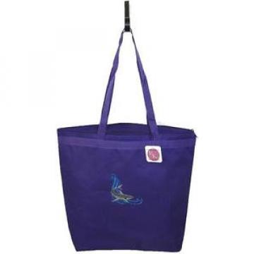 Swimming Shark &amp; Waves Tote Bag Large Purple Zipper Beach Vacation Monogram NWT