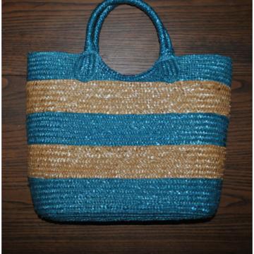 Ralph Lauren Straw Beach or Shoulder Bag Tote Blue and Tan Striped