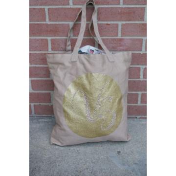 Victoria&#039;s Secret Beach Bag Canvas Tote Gold Shimmer w/ Studs RP $68