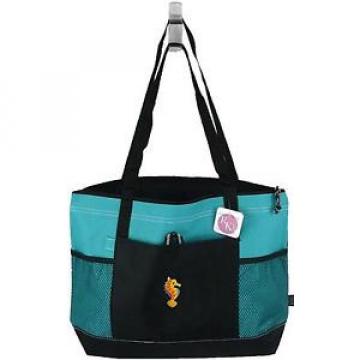 Seahorse Teal Gemline Select Zippered Tote Tropical Beach Monogram Vacation Bag