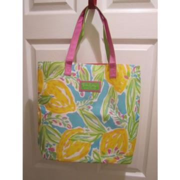 Lily Pulitzer Estee Lauder Beach Tote Bag w/ Handles Yellow Lemon Print Green