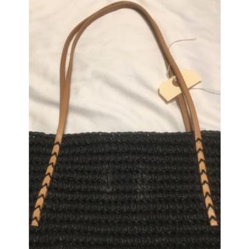 Merona Woven Beach Shopper Bag Tote Leather Straps Big 100% Paper NWT  Brown Blk