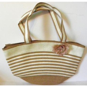 Summer Women Soft Flower Woven Handbag Shoulder Beach Bag Tote Beige/Ivory