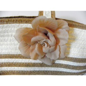 Summer Women Soft Flower Woven Handbag Shoulder Beach Bag Tote Beige/Ivory