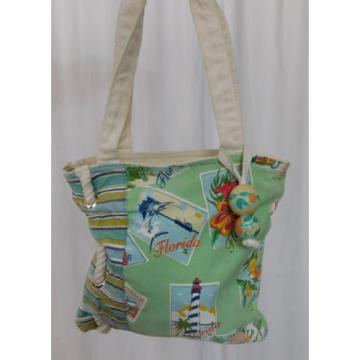 Sun N Sand Green Canvas Florida Seaside Beach Tote-Style Shoulder Bag, Handbag