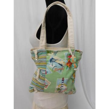 Sun N Sand Green Canvas Florida Seaside Beach Tote-Style Shoulder Bag, Handbag