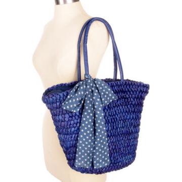 Women LOOP WEAVED PAPER Tote Shoulder Bag Beach Fashion Handbag POLKA DOT BOW