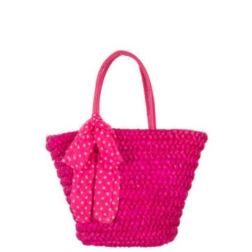 Women LOOP WEAVED PAPER Tote Shoulder Bag Beach Fashion Handbag POLKA DOT BOW