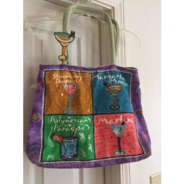 Beach Tote Bag or Purse with different beach drinks and a wooden martini cutout