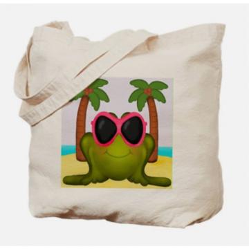 Frog Frogs Tote Bag Beach Pink Sunglasses Canvas Shopping Tropical Art Gift Name