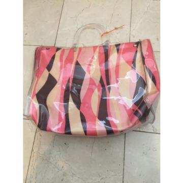 VICTORIA&#039;S SECRET STRIPE PLASTIC COVERED  JELLY  BEACH TOTE  BAG