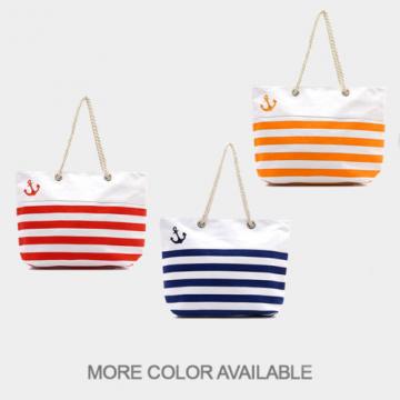 Designer Inspired Navy Blue Striped Anchor Canvas Beach Tote Bag 293630