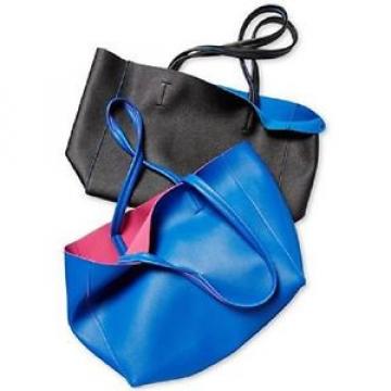 Macy&#039;s Large Shoulder Hand Tote Shopper Bag Beach Faux Leather Blue/Pink, Black