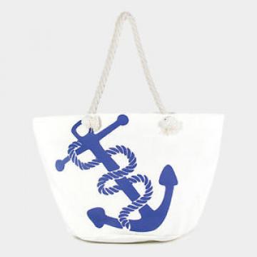 Designer Inspired White Nautical Print Paper Straw Zip Beach Tote Bag 333220